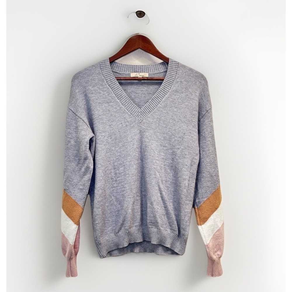 Les Serein Women's Size Medium Soft Grey Sweater w/Color Block Sleeves